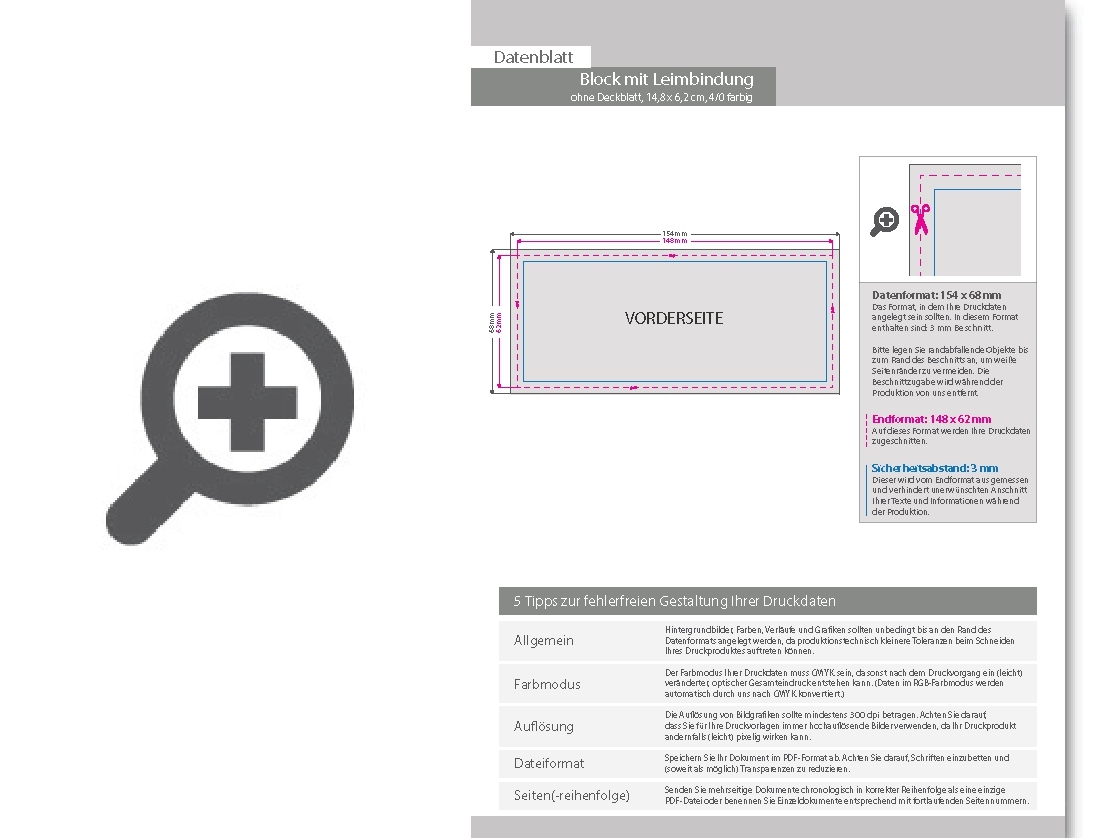 Product Bild block_mit_leimbindung__14_8_cm_x_6_2_cm__25_blatt__4_0_farbig_einseitig_bedruckt